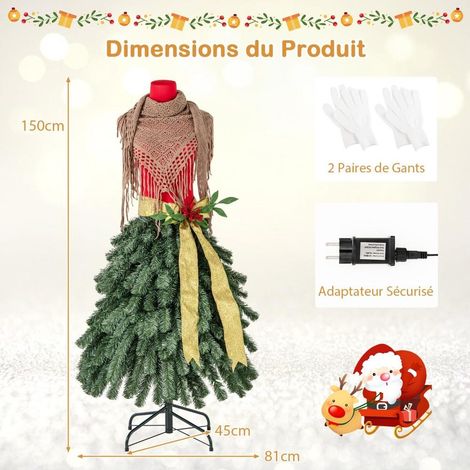 Décoration de fêtes originale, sapin de Noël en forme de jupe, 150 cm, 248 branches et 100 LED pour magasin (1/5)