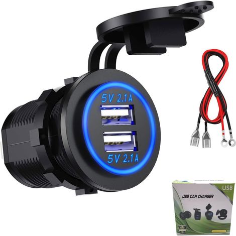 1 Prise Chargeur USB Double 2,1A Câble 60cm Étanche Pour Voiture Bateau Moto Camping-Car