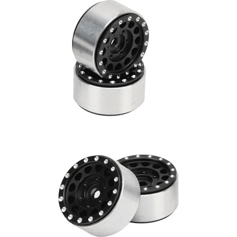 Vier RC Beadlock-Felgen aus Aluminiumlegierung, kompatibel mit Traxxas 1/18 und Axial SCX24 1/24 RC-Cars, schwarz. (1/5)