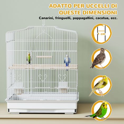 Cage de transport pour oiseaux avec poignée, bac amovible, 5 ouvertures, perchoirs et balançoire, blanc (1/5)