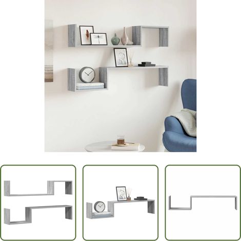 Holzwerkstoff - Wandregale 2 Stk. Grau Sonoma 100x15x20 cm Holzwerkstoff (1/5)