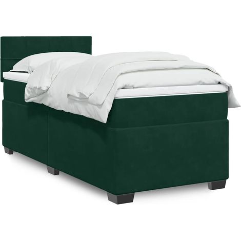 Cama box spring con colchón terciopelo verde oscuro 100x200 cm