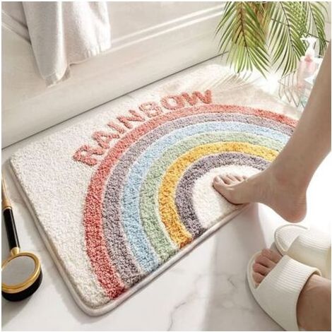 BRICOOMARKET Tapis de salle de bain à motif arc-en-ciel, absorbant, antidérapant, doux et mignon, 50 x 80 cm (1/5)