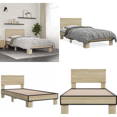 Bettgestell Sonoma-Eiche 75x190 cm Holzwerkstoff und Metall - Bettes Gestell - Holzbettrahmen - Doppelbett - Einzelbett - Bettkopf - Home & Living (1/5)