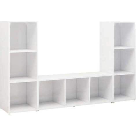 Lot de 3 meubles TV classiques modulables vogue rangement 107 x 35 x 37 cm en bois d'ingénierie blanc (1/5)