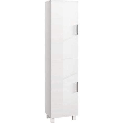 Armoire salle de bain haute meuble de rangement colonne 2 portes et étagères réglables 40 x 30 x 167,5 cm blanc (1/5)