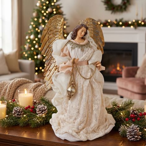 Angelo per presepe vestiti in resina e raso color naturale h 36 cm (1/3)