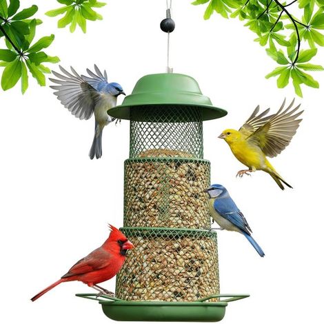 Hängender Vogelfutterspender aus Metall für den Außenbereich, geeignet für Gärten, Balkone, Terrassen und Wildvögel, grün (1/5)