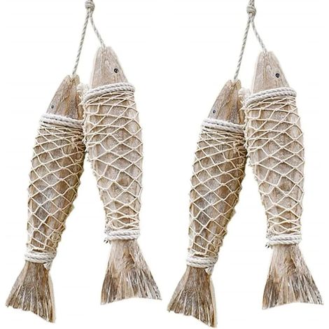 4 ensembles décoratifs de poisson de bois pendu mur peignoir sculpté à la main peignoir de bois pendu mur maison cour extérieure bureau de dédouanement (1/5)
