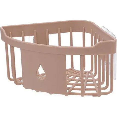 Étagère de cuisine sans trou salle de bain étagère de douche baignoire d'angle étagère murale étagère de rangement organisateur accessoires de cuisine rose (1/5)