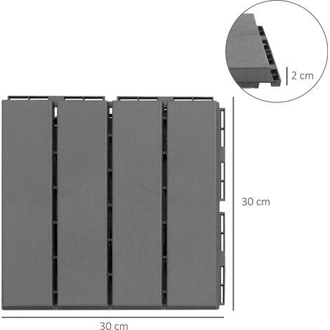 Ensemble de 9 dalles de terrasse emboîtables, dalles de sol antidérapantes en polypropylène pour extérieur, surface : 0,81 m², 30 x 30 x 2 cm, noires (1/5)