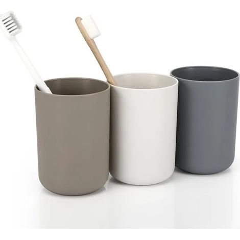 Lot de 3 gobelets de salle de bain Farerkass, 300 ml, pour brosses à dents. Simples, pour enfants et adultes. Couleurs : blanc, gris (1/5)