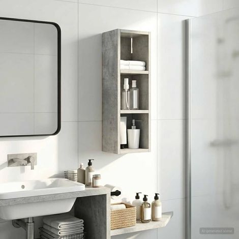 vidaXL Armadio da bagno a muro Grigio Cemento 20 x 16 x 62,5 cm