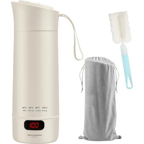 Mini Bouilloire de Voyage, Bouilloire Électrique de Voyage 400ml, 4 Temperatures 304 Acier Inoxydable, Arrêt Automatique, pour Café Lait Thé Lait Bébé (1/5)