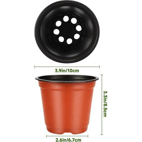 KINGLAKE 100 Pièces 10CM Pots de Fleurs,Pot pour Semis Exterieur,Pot Plastique Plante,Pot de Repiquage,Godets Semis pour Interieur-Rouge-Marron (1/4)