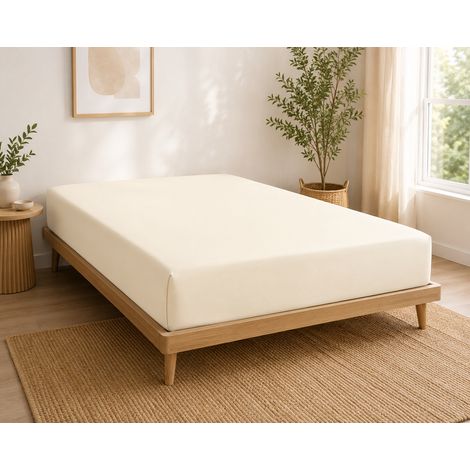 Drap-housse 140 x 190 cm Percale de Coton Peigné Ivoire – 80 fils/cm² – Bonnet 35 cm (1/4)