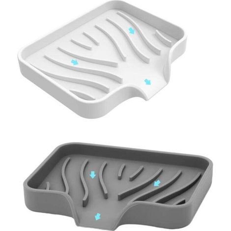 Portasapone da 2 pezzi, portasapone da viaggio, portasapone da doccia, portasapone da bagno, portasapone in silicone con scarico, design antiscivolo per bagno e cucina (bianco grigio) (1/4)