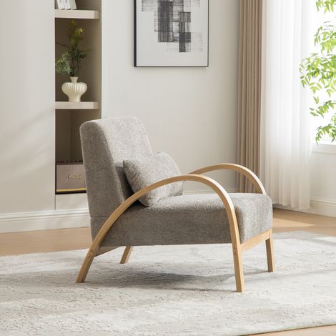 Fauteuil lounge en tissu scandinave – housse en chenille douce sur cadre en bois robuste, parfait pour salon et chambre, gris (1/5)