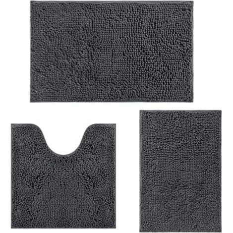 Ultra-soft chenille bath mat, non-slip, absorbent, 3-piece set