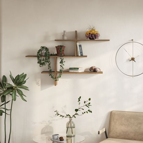 Etagère flottante moderne Leo – Effet chêne foncé – 80.5 cm de haut – Bibliothèque murale 3 niveaux – Supporte jusqu'à 20 kg – Decortie (1/5)