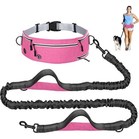 Hundelaufleine Anti Sprint Hüftgurt Flexi Hundeleine Verstellbarer Hüftgurt mit Taschen, Flaschenhalter, reflektierender Gummischnur und Doppelgr (1/5)