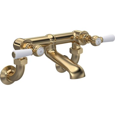 Hudson Reed White Topaz Lever Bath Filler Tap Wall Mounted - Brushed Brass