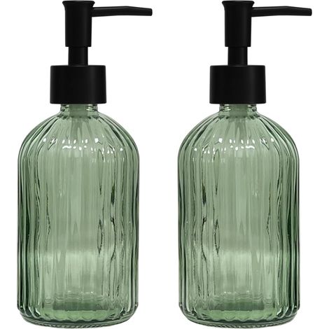 Distributeur de savon en verre vert avec pompe noire - distributeur de savon liquide rechargeable pour lavabo - convient à une décoration intérieure moderne - salle de bain - comptoir de cuisine - hôt (1/5)