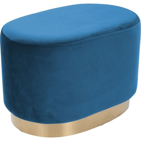 Pouf ovale Nano in velluto blu con base dorata (1/3)