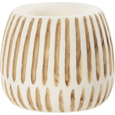 Cache-Pot en Bois "Ying" 20cm Blanc & Naturel