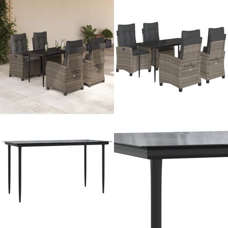 Set da Pranzo da Giardino 5 pz con Cuscini in Polyrattan Grigio - Tavolo da giardino - Sedie da giardino