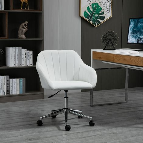 Silla de Oficina Ergonómica Silla de Escritorio Giratoria con Altura Ajustable Respaldo y Reposabrazos de Piel Sintética Carga 120 kg 60x59x79-89 cm Blanco (1/5)