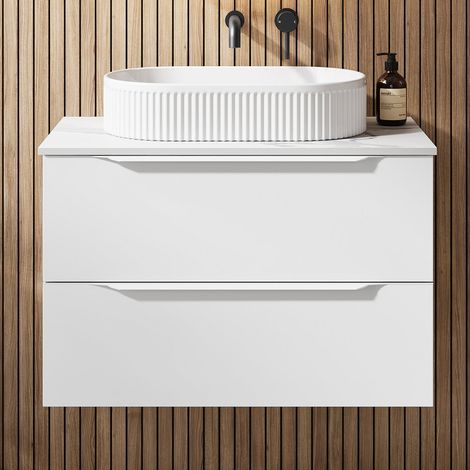 800mm Countertop Bathroom Vanity Unit Basin Wall Hung Furniture Soft Close White (1/5)