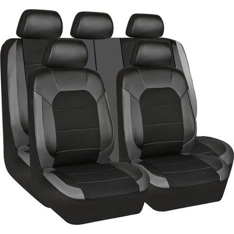 Housses de siège auto. coussins avant et arrière. en cuir PU respirant. accessoires. noir et gris (1/4)