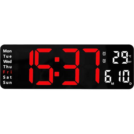 Horloge Murale Numerique - Affichage Heure Date Jour Temperature - Ecran LED Grand Format - Telecommande Incluse - 1 Unite (1/5)