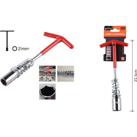 TRADE SHOP - Chiave A T Con Bussola Esagonale 21 Mm Smonta Candela Candele Auto Moto 91635 - (1/2)