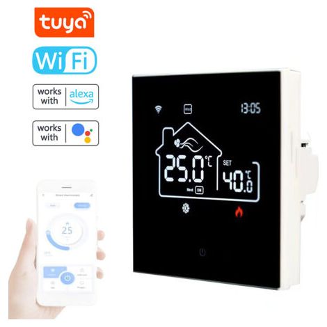 Thermostat intelligent Tuya WiFi pour clim centrale chauffage sol, tout-en-un, écran numérique, contrôle appli compatible Google Play (1/5)