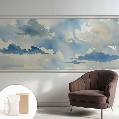 Papier peint intissé mural classique avec imprimé motifs décoratifs design élégant non‑tissé Nuages célestes 250x104 cm (1/5)