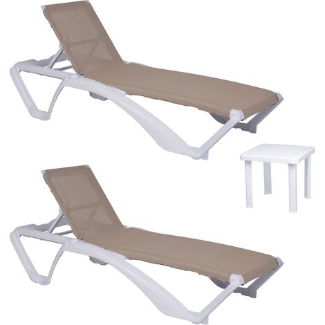 Set 2+1 tumbonas-mesa auxiliar exterior blanco - arena ACQUA-ANDORRA garbar (1/5)