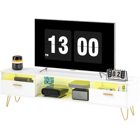 Soporte para TV con iluminación LED RGB de 16 colores, apto para televisores de hasta 42-120 pulgadas, 160x35x42 cm, blanco.