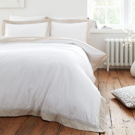 Bianca Oxford Lace - Set copripiumino e federe, in cotone a 200 fili, per letto king size, colore naturale (1/5)