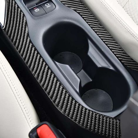Two carbon fiber side trim strips for the gearshift of 2019-2023 Toyota Corolla. (1/4)