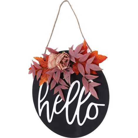 Türschild aus Holz zum Erntedankfest, Halloween-Dekoration, handgefertigtes Accessoire mit Ahornblüten und künstlichen Blumen, Wanddekoration für Zuhause, Modell JR-6076. (1/5)