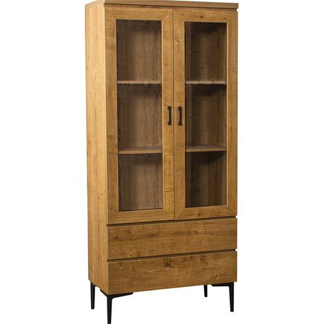 Étagère vitrine avec 2 Portes et 2 tiroirs en Bois Naturel 79 x 40 x 180 cm, Hauteur : 15 cm (1/5)
