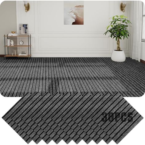 Lot de 30 dalles de moquette autoportantes - 30 x 30 cm - Pour bureau, salon, balcon (gris et noir) (1/5)