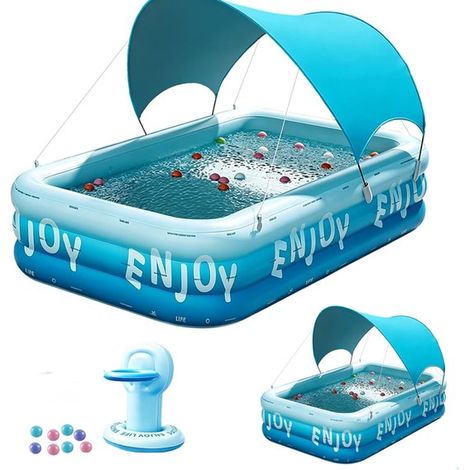 Grande piscine gonflable avec toit, 300x173x56 cm, adaptée à un usage familial et idéale pour les fêtes aquatiques dans le jardin. (1/5)