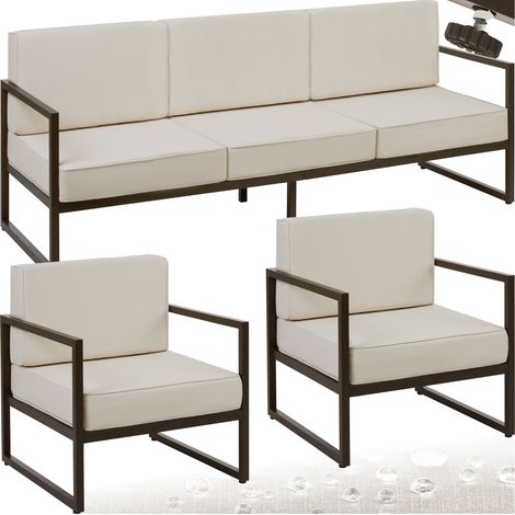 Salon de jardin pour 5 personnes en polyester déperlant beige (1/5)