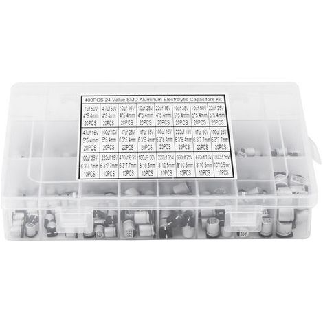 Depisuta 400pcs 24 Valeurs SMD Kit Assorti de Condensateur électrolytique en Aluminium SMD 1UF - 1000UF pour la Fabrication de Circuits électroniques. (1/5)
