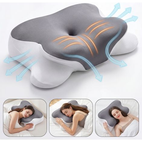 Klyvvo 62x39x12cm-Oreiller Ergonomique Cervical Mémoire de Forme-Améliorer le Sommeil-Soulagement de pression-Oreiller Coussin Cervicales avec Taie d'oreiller pour Dormeurs de Côté-de Dos et sur Le Ve