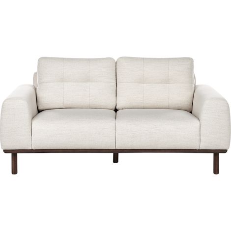 Sofá de 2 plazas de tela sala de estar de estilo moderno patas de madera oscura beige claro Laurila