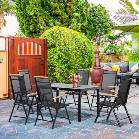 Outsunny Sitzgruppe klappbar für 6 Personen 1 Tisch+6 Stühle Gartenmöbel Set Sitzgarnitur Aluminium Mesh Schwarz